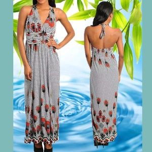 Maxi dress summer peacock border print