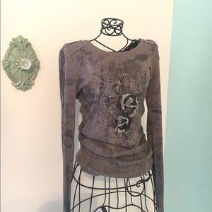 MissMe Gray Embellished Long-Sleeved Shirt