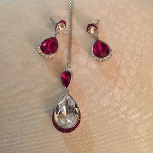 Swarovski white and red necklace and earrings