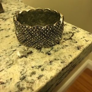 Silver and gray stone cuff bracelet