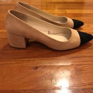 Zara suede cap toe block heels