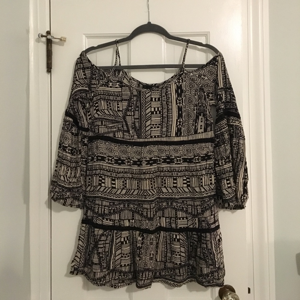 Aqua Patterned Cold-Shoulder Top