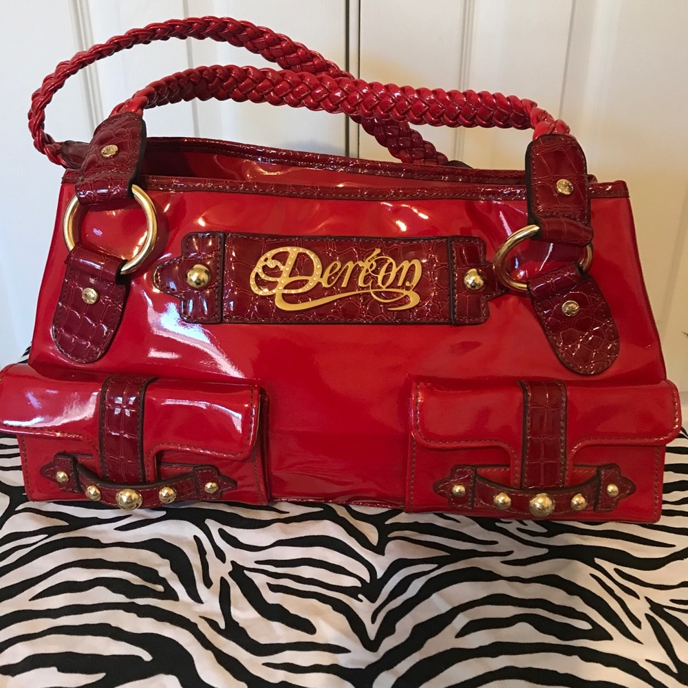 Red Dereon patent leather handbag