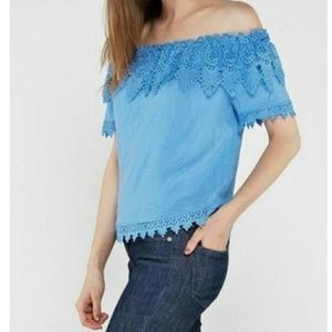❤️CLOSING SALE❤️ blue crochet off the shoulder top