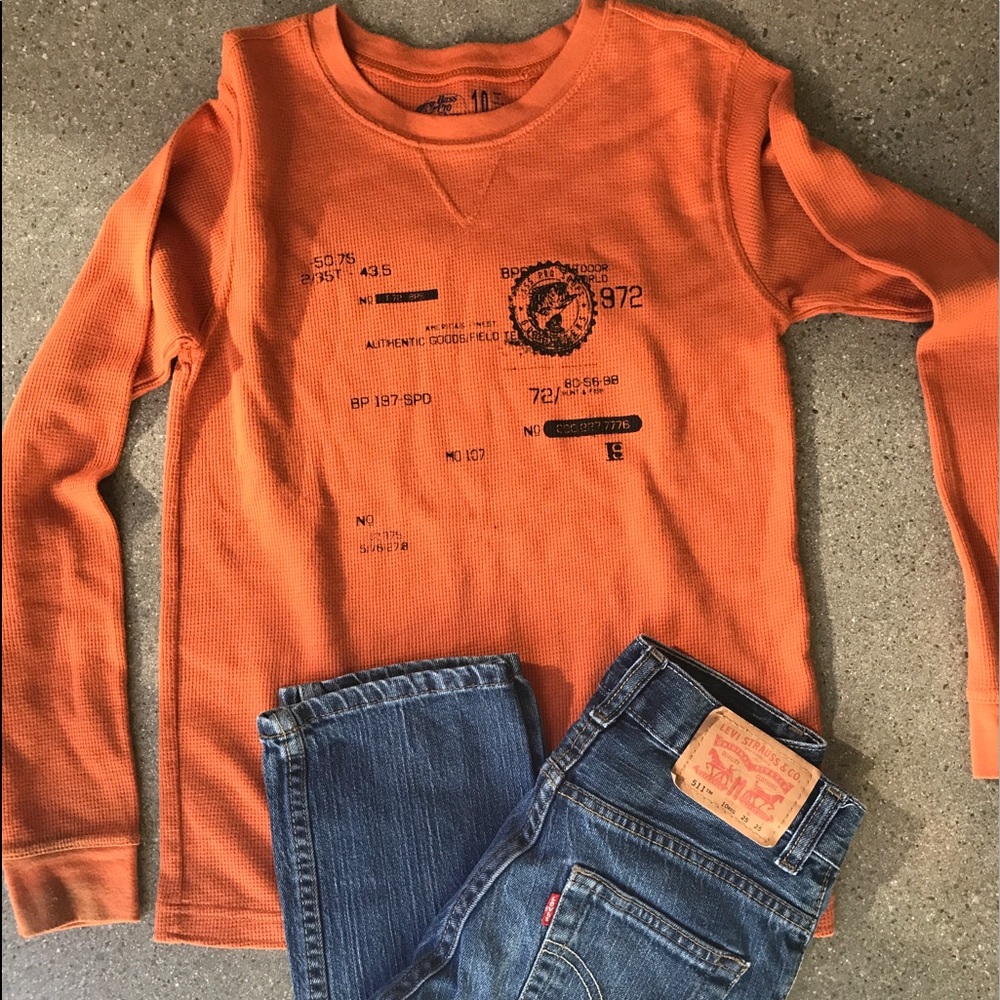 Boys Levi 511 and Bass Pro Shop outfit.