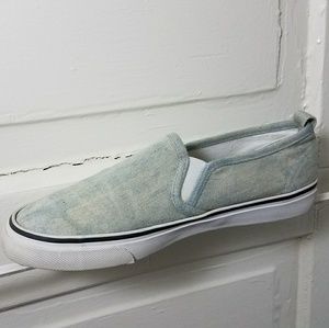 Acid Wash Denim Slip Ons