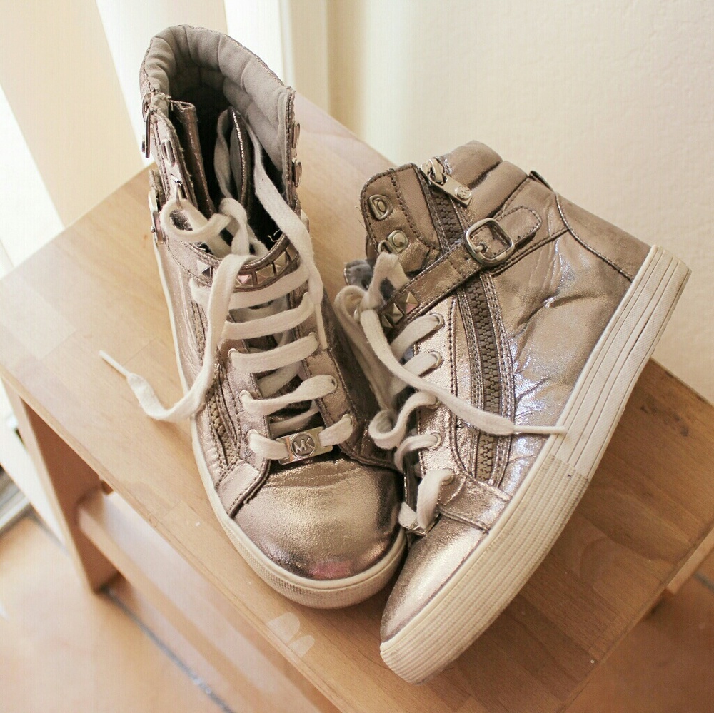 Michael Kors Gunmetal Hightop Sneakers Ivy Shine