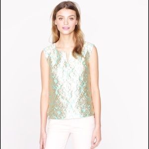 J. Crew Blue and gold shimmery Brocade top