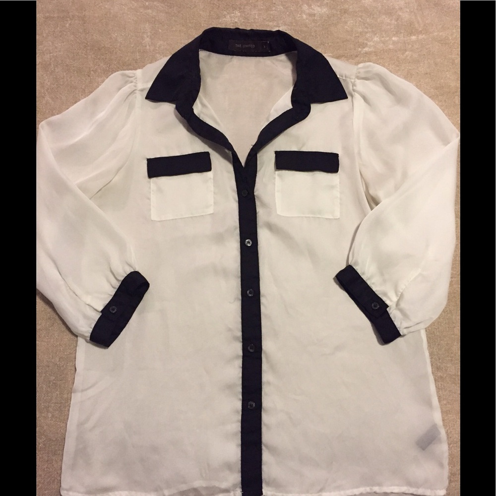 Sheer black and off white blouse