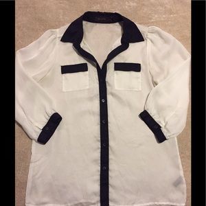 Sheer black and off white blouse
