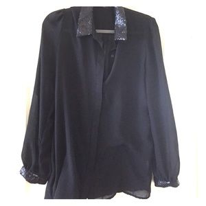 Apt.9 Sheer black button up long shirt