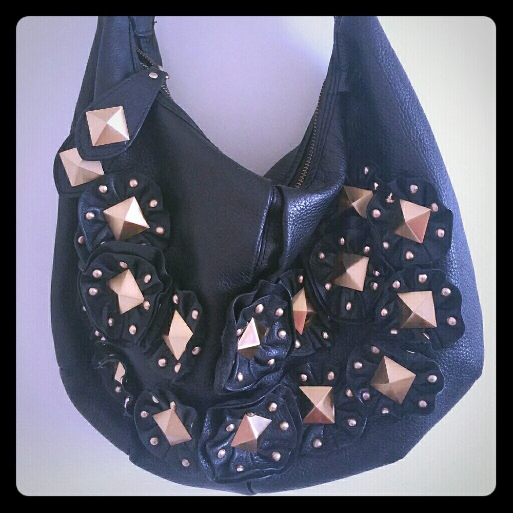 Isabella Fiore Black Leather Embellished Purse