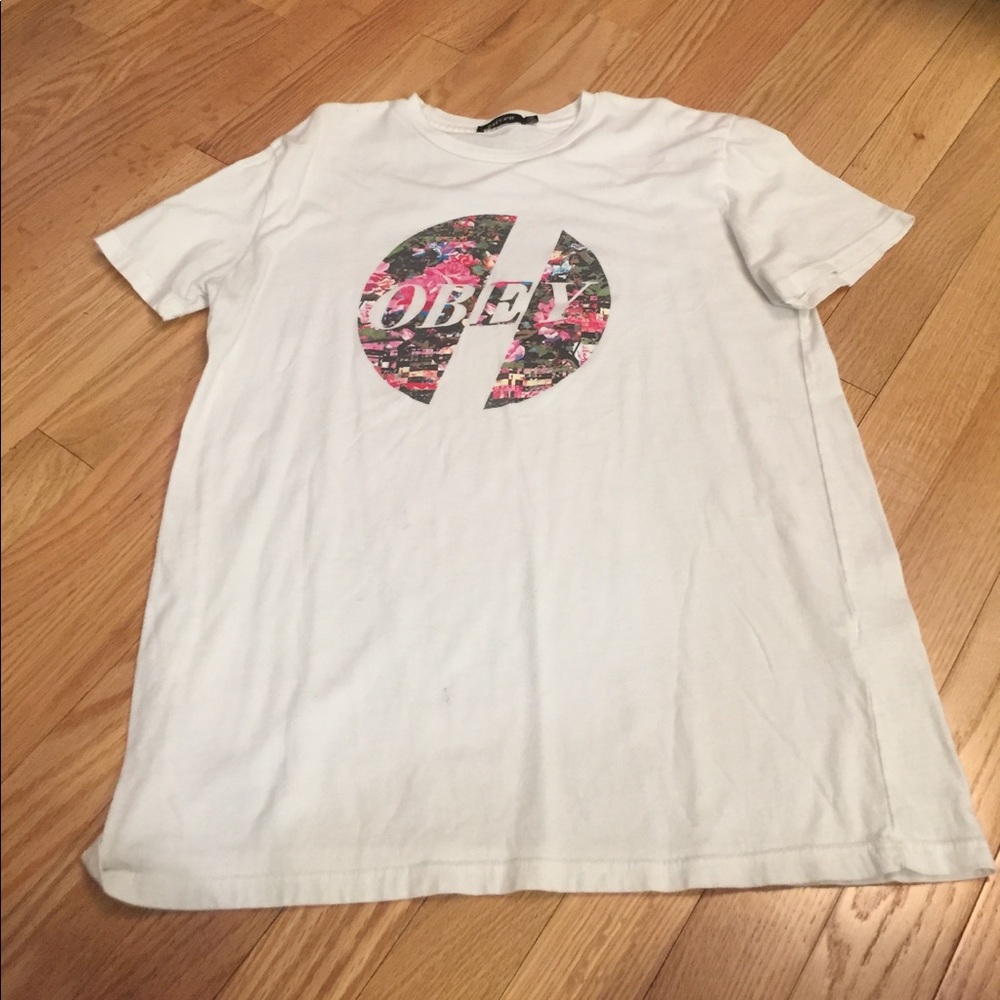 Obey white tshirt with cool floral design