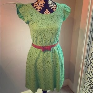 Eyelet cap sleeve dress with belt