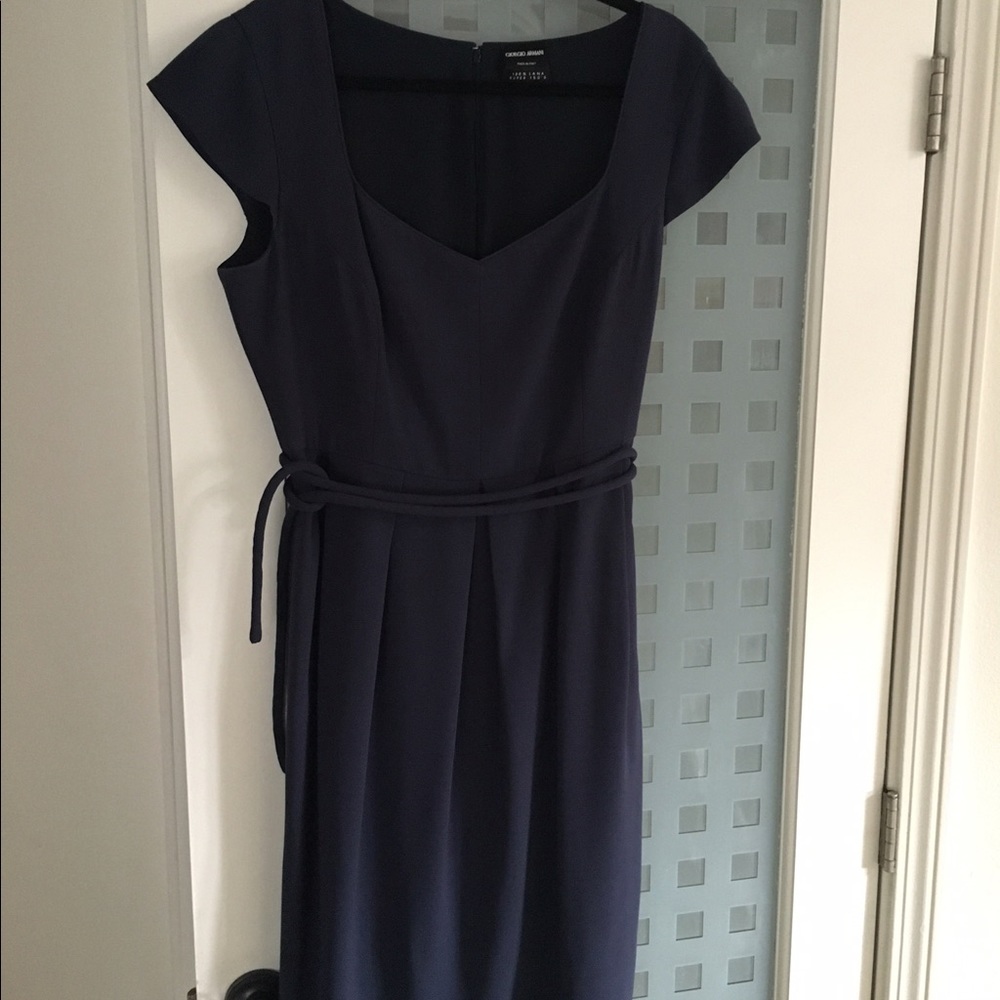 Giorgio Armani Navy Super 150s Wool Cocktail Dress