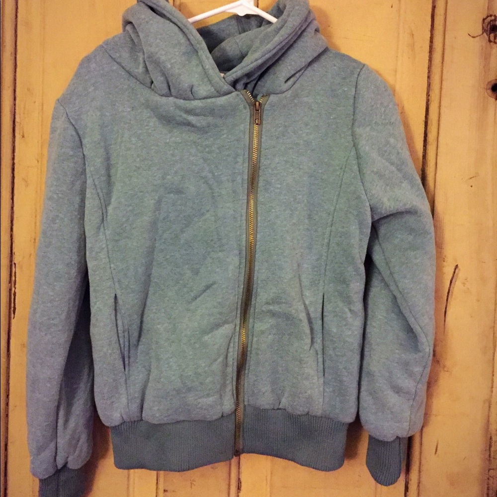 Asymmetrical zip hoodie.