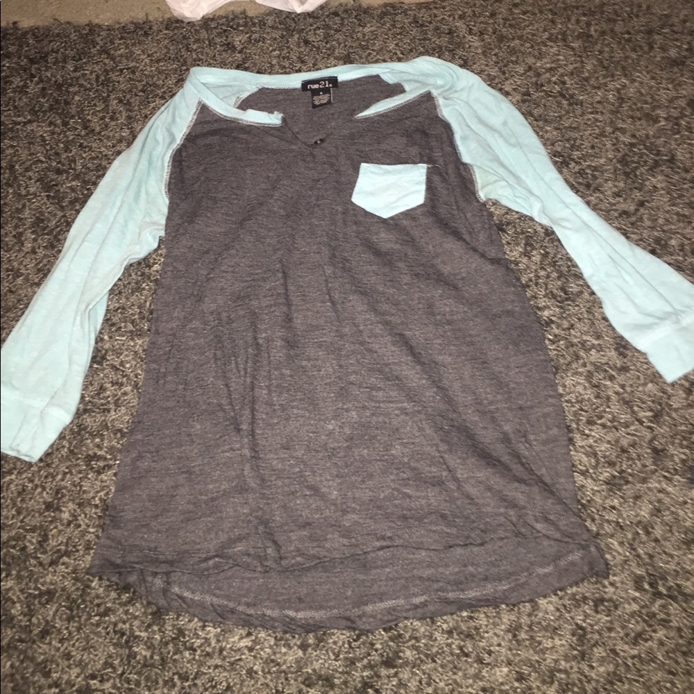 Grey and light blue baseball t