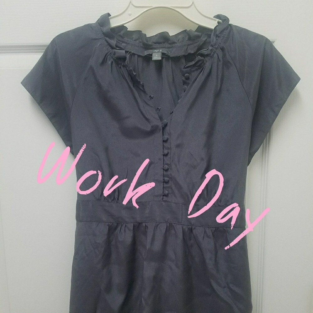 APT 9.  Grey blouse.  Great for work.
