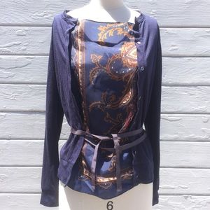 SACAI Navy Sweater with Silk Panel