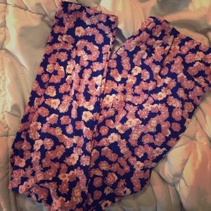 Lularoe Navy and Pink Rose Floral TC Leggings