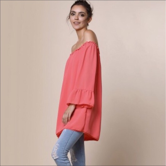 NEW Pink Off the Shoulder Bell Sleeve Dress - Picture 6 of 7