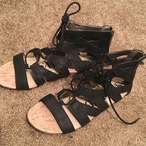 Strappy vegan leather zip up sandals