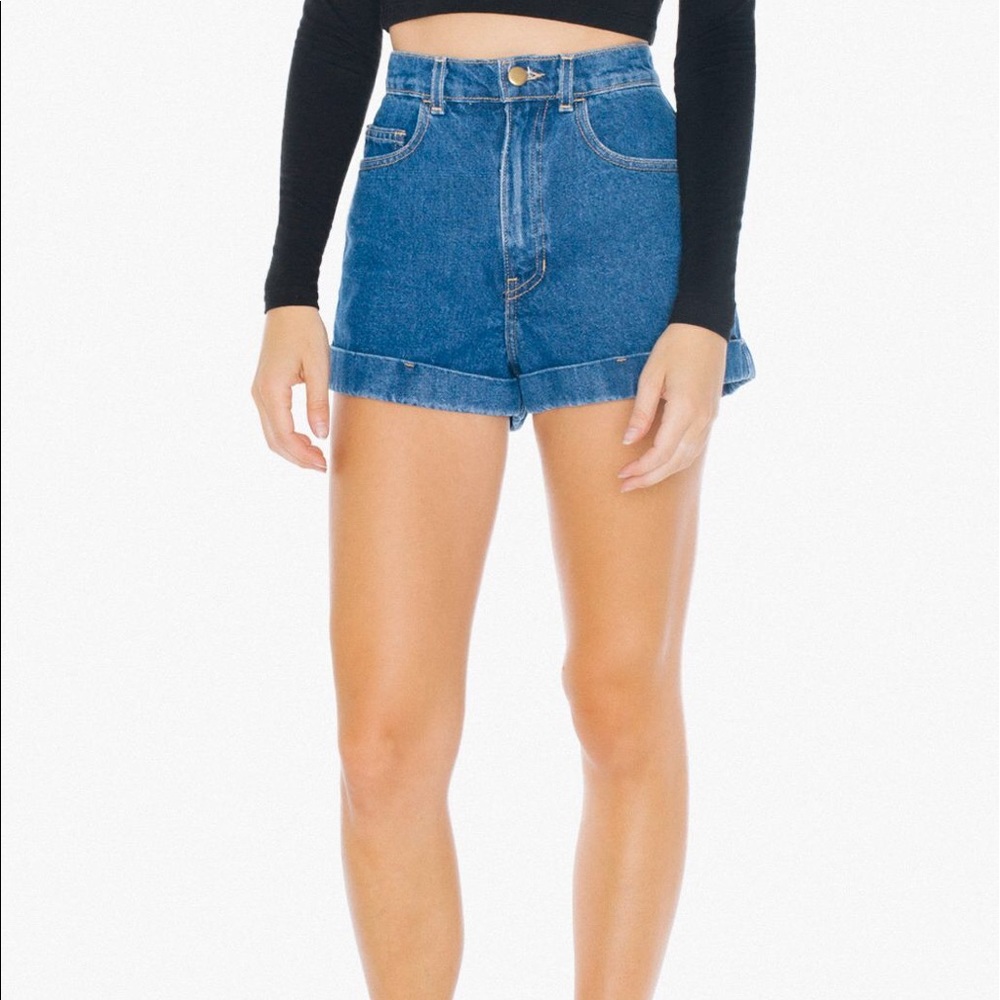 American Apparel High-Waist Cuff Short in Indigo