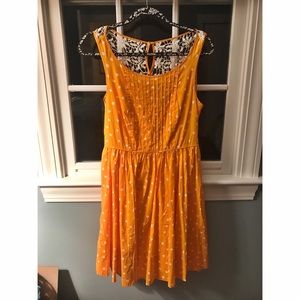 Anthropologie Yellow Polka Dot Lace Back Dress