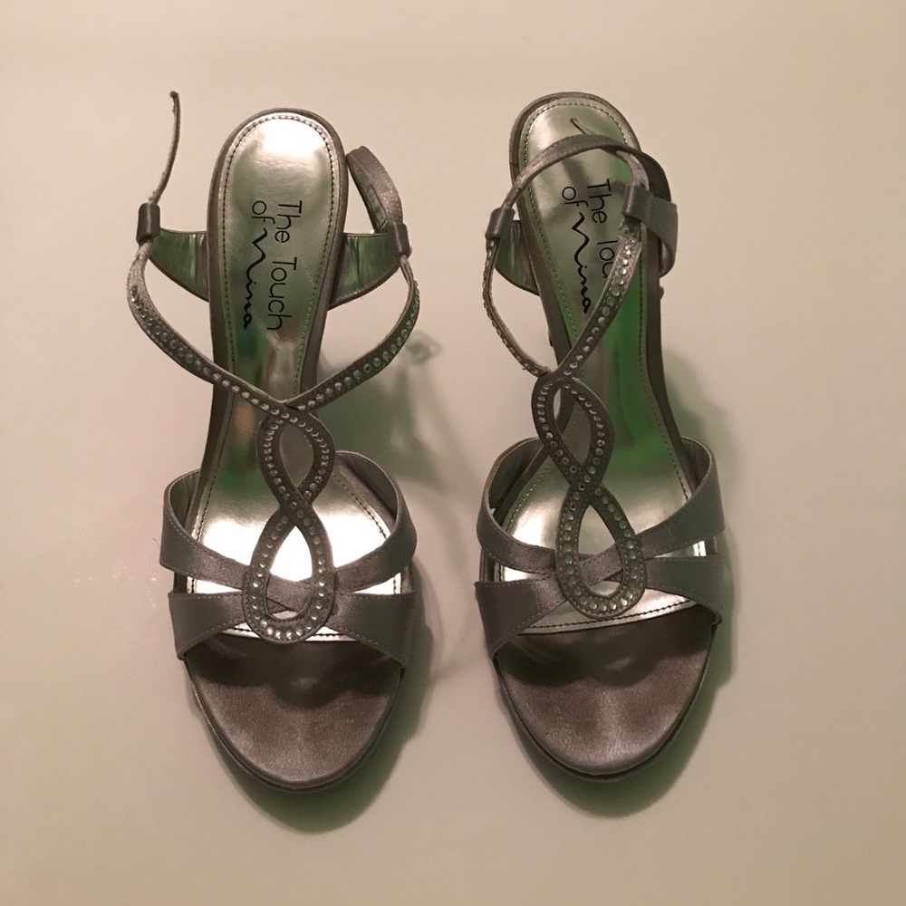 Silver strappy heels.
