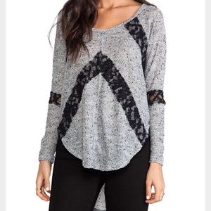 Free People Crocheted Sweater with Black Lace