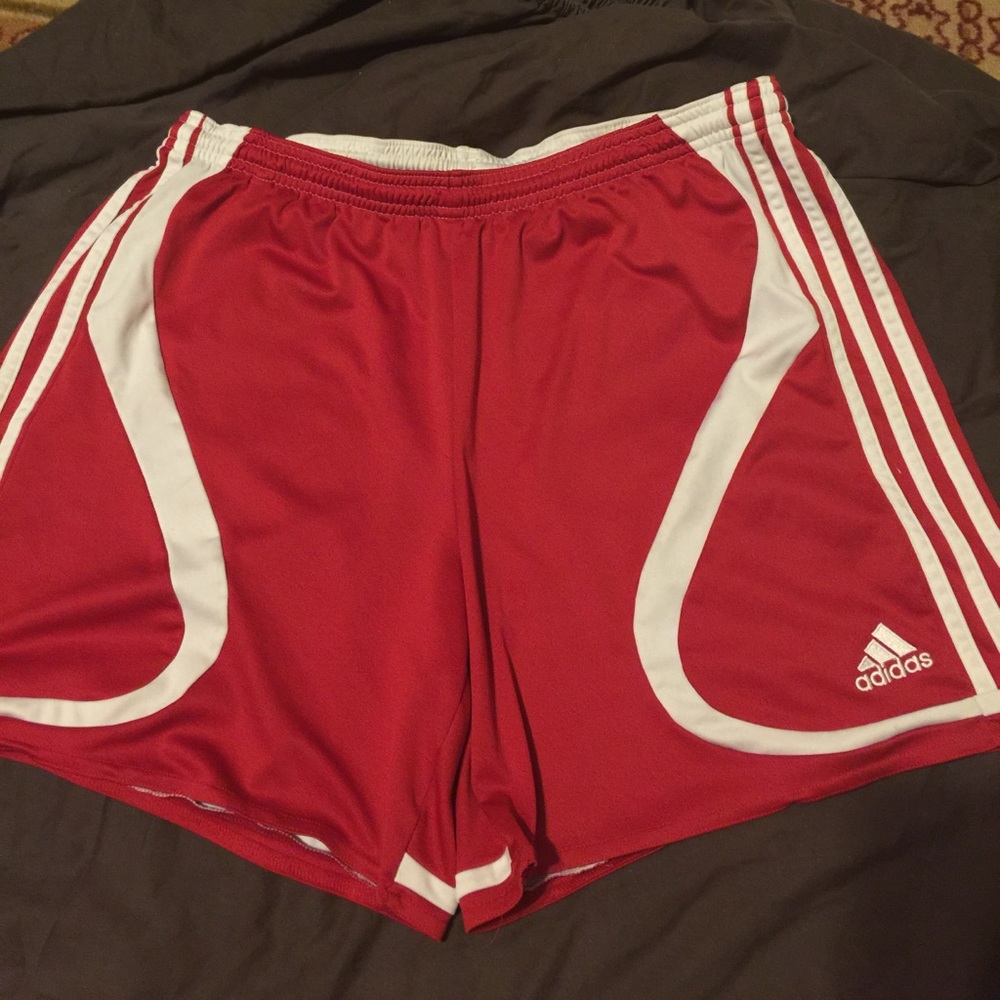 Red adidas gym shorts