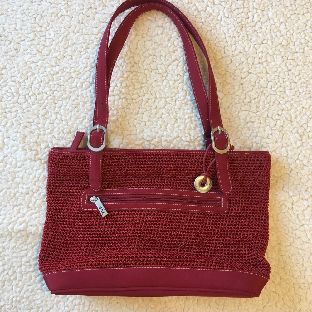 The Sak Red Crochet/Canvas Purse