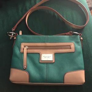 Tignanello Green +Tan Pebble Leather Cross-body