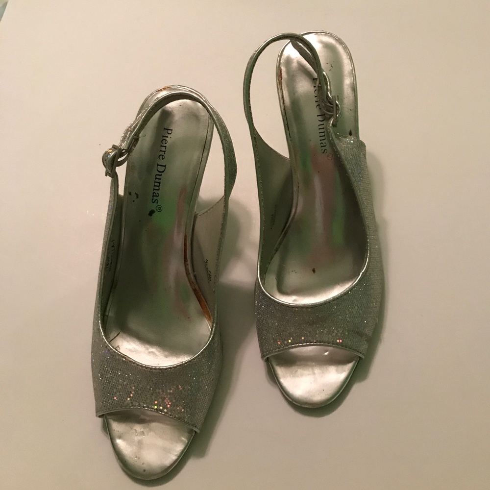 Silver glitter heels.