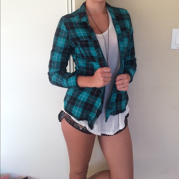 Mossimo Supply Co. Tops - Teal and black flannel