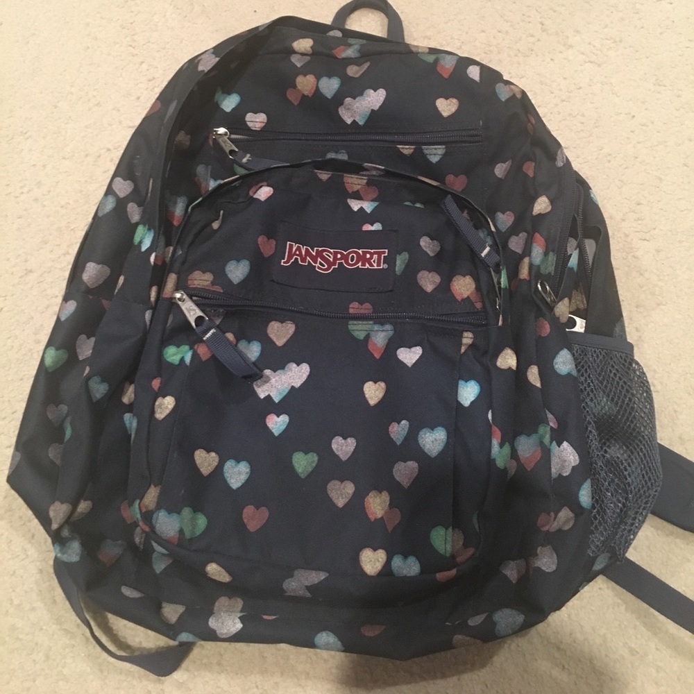 Jansport Big Student Backpack Navy/Multi Hearts
