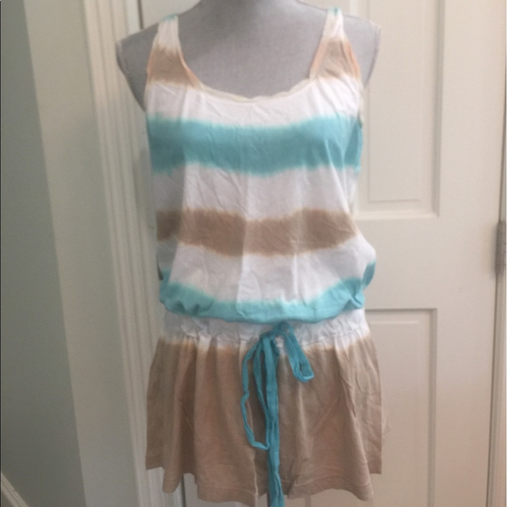 Turquoise & Tan Tie Dye Tank Top W Tie Waist