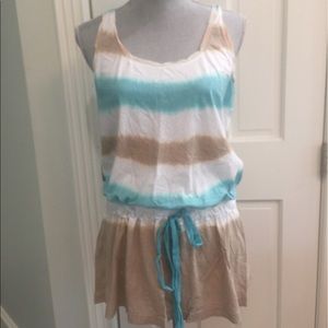 Turquoise & Tan Tie Dye Tank Top W Tie Waist