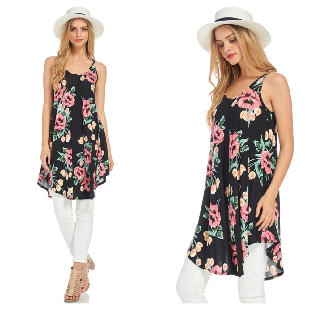 HP Black And Coral Floral Tunic Dress