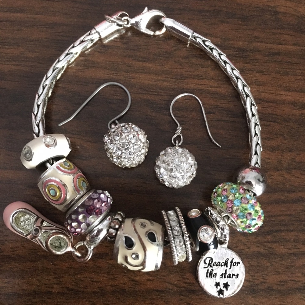 Snake Chain Charm Bracelet & Earrings
