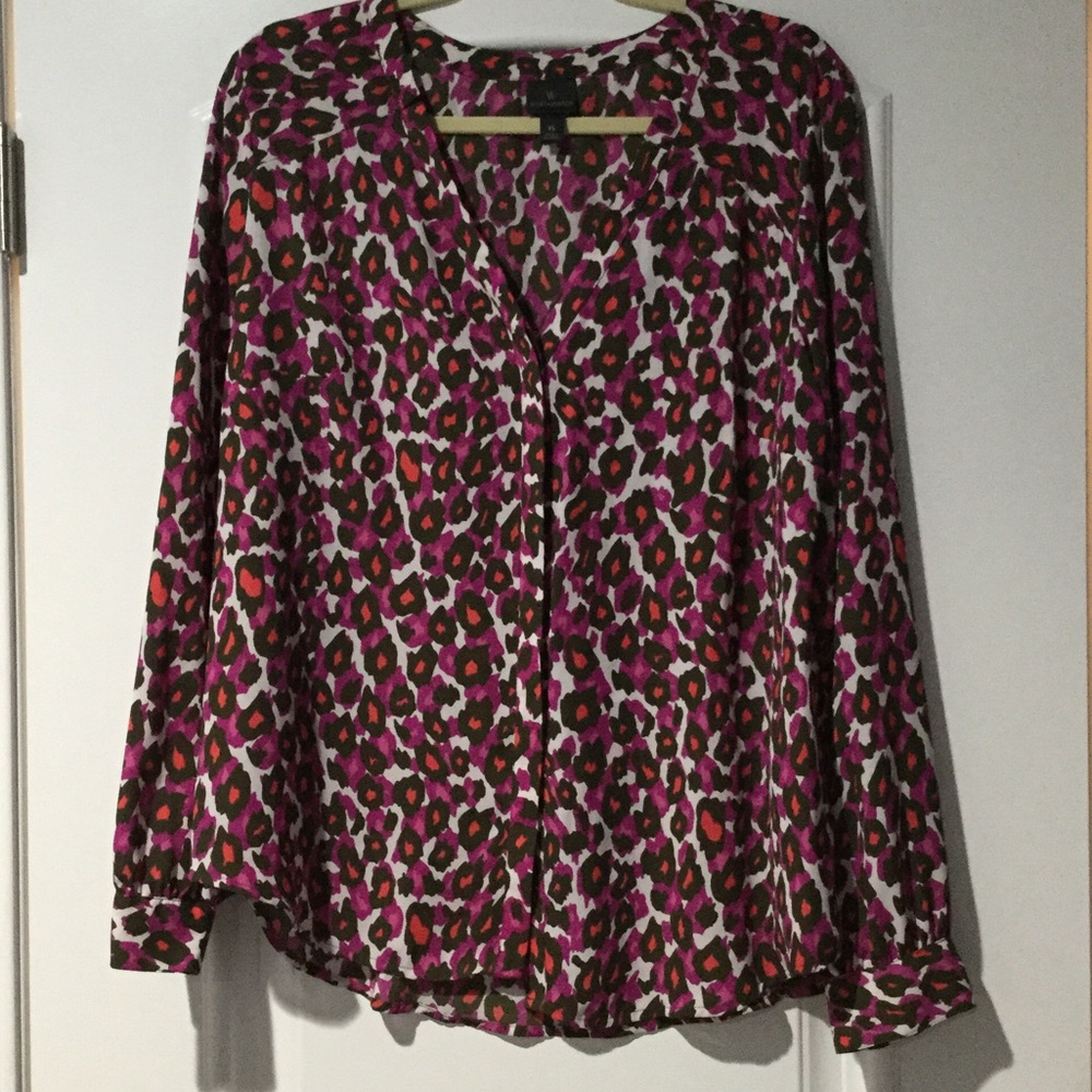 Pink purple orange leopard button down