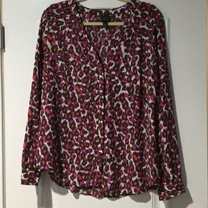 Pink purple orange leopard button down