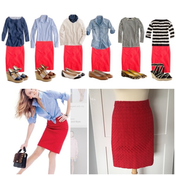 J. Crew Dresses & Skirts - 👏🏻HP👏🏻 J.Crew, red eyelet pencil skirt. 6