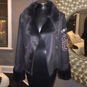 Faux shearling jacket with faux fur lining