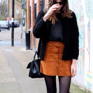 Suede tan button up skirt
