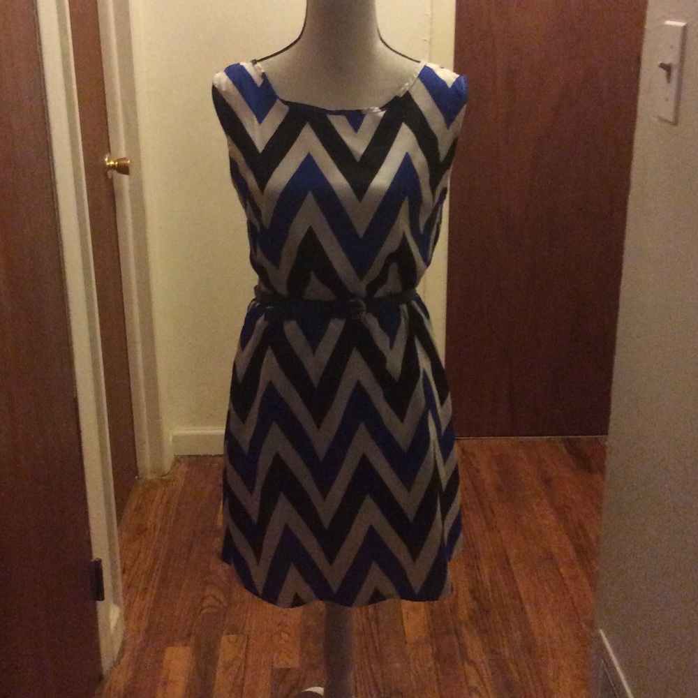 Black, blue, and white chevron sundress