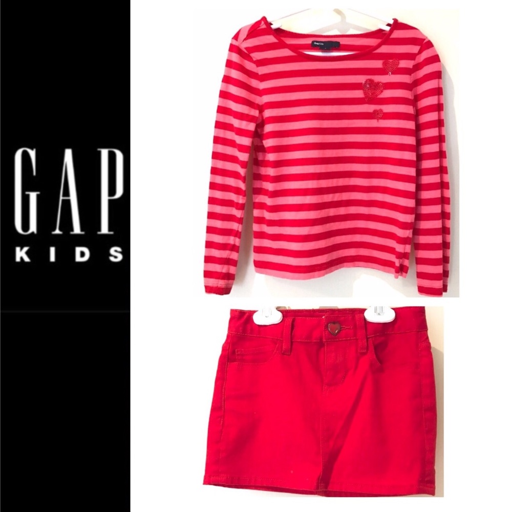 GAPkids Red Mini Skirt & Striped Long Sleeved Tee
