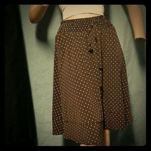 Brown Swing Skirt with White Polka Dot Print