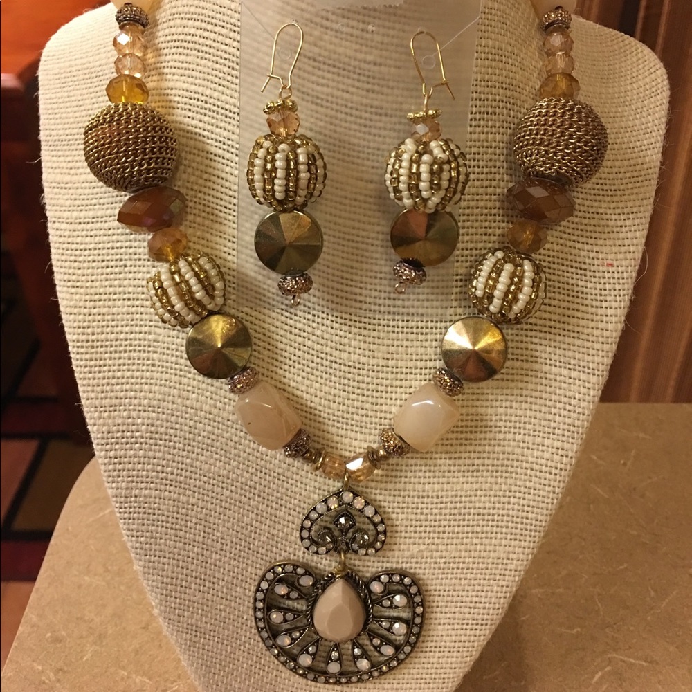 Beaded necklace and earrings