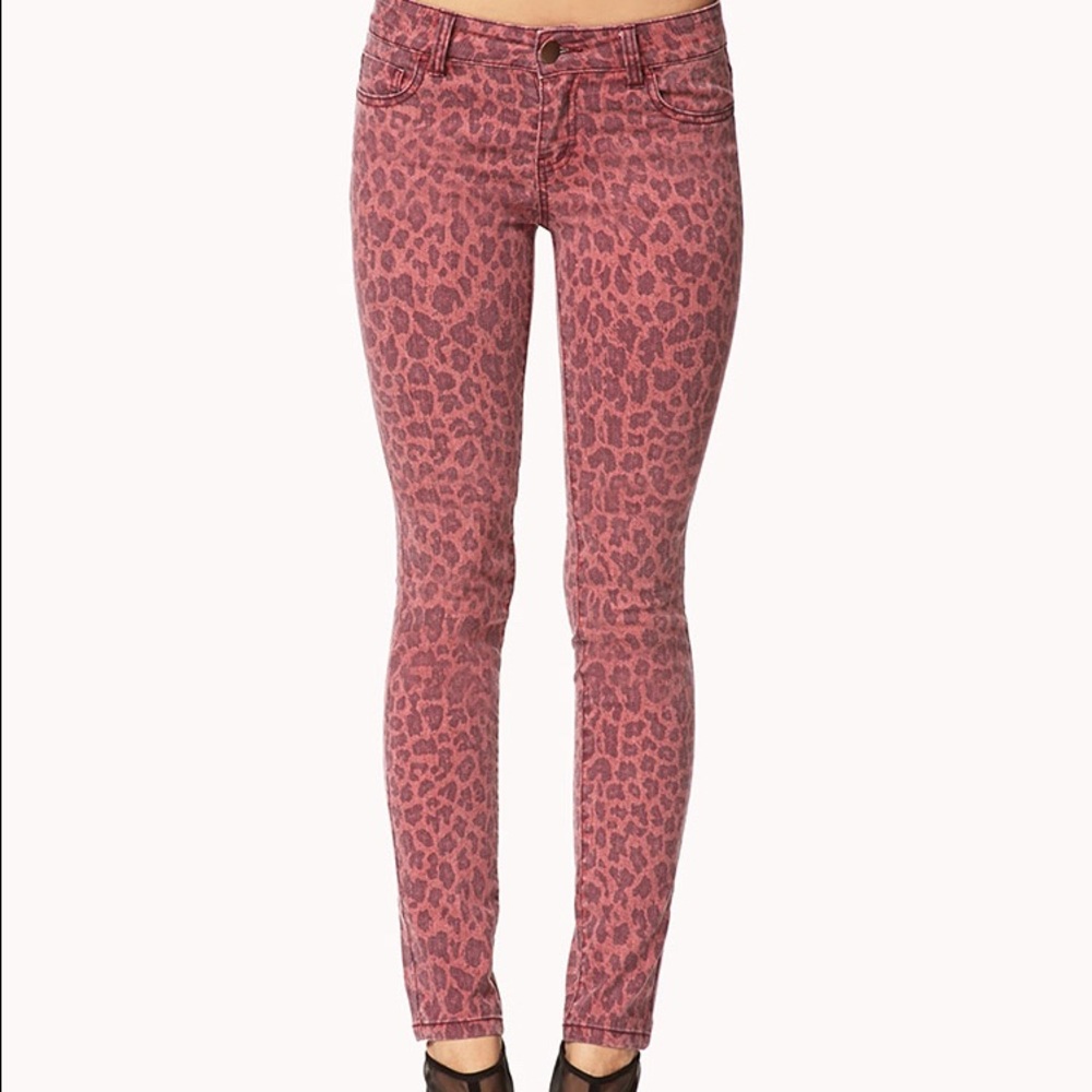 Maroon/Red Leopard/Cheetah Print Forever 21 Jeans